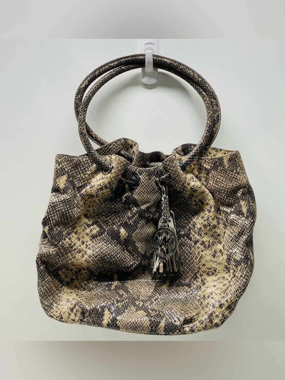 Vintage Michael Kors Beige Snake Embossed Faux Snakeskin Hobo Bag